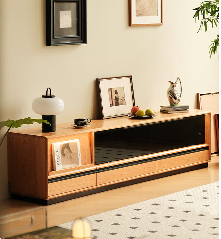 Cherry wood Japanese TV cabinet with lights - BOZI