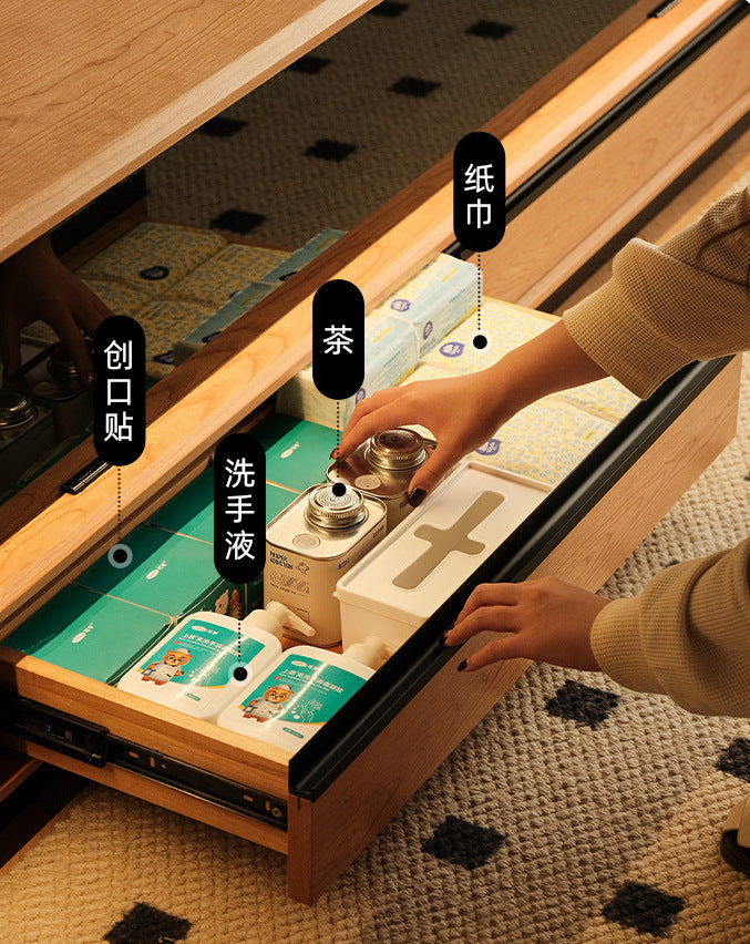 Cherry wood Japanese TV cabinet with lights - BOZI