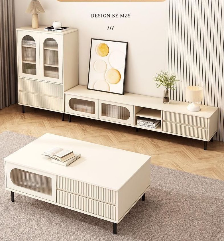 Cream wind TV cabinet end table combination - BOZI