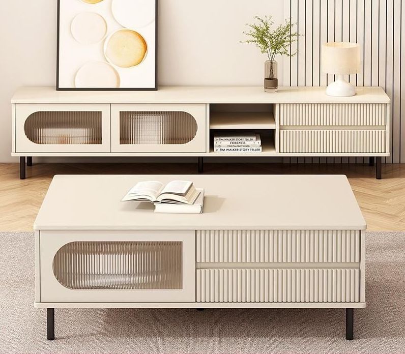 Cream wind TV cabinet end table combination - BOZI