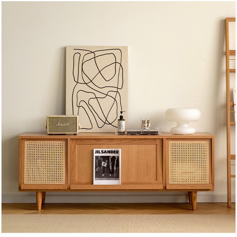 Pine rattan cabinet door TV cabinet - BOZI