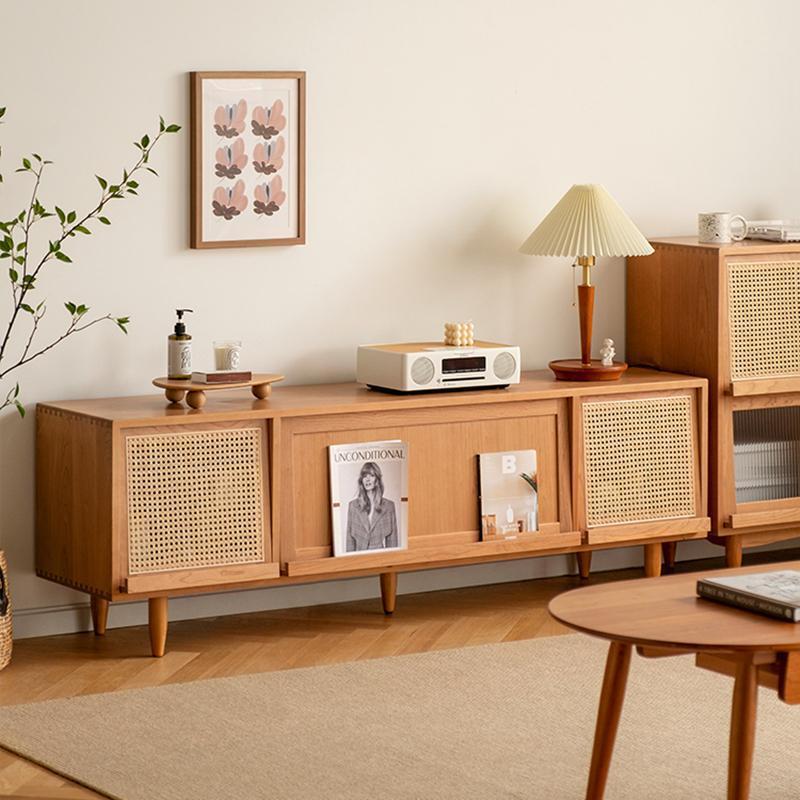 Pine rattan cabinet door TV cabinet - BOZI