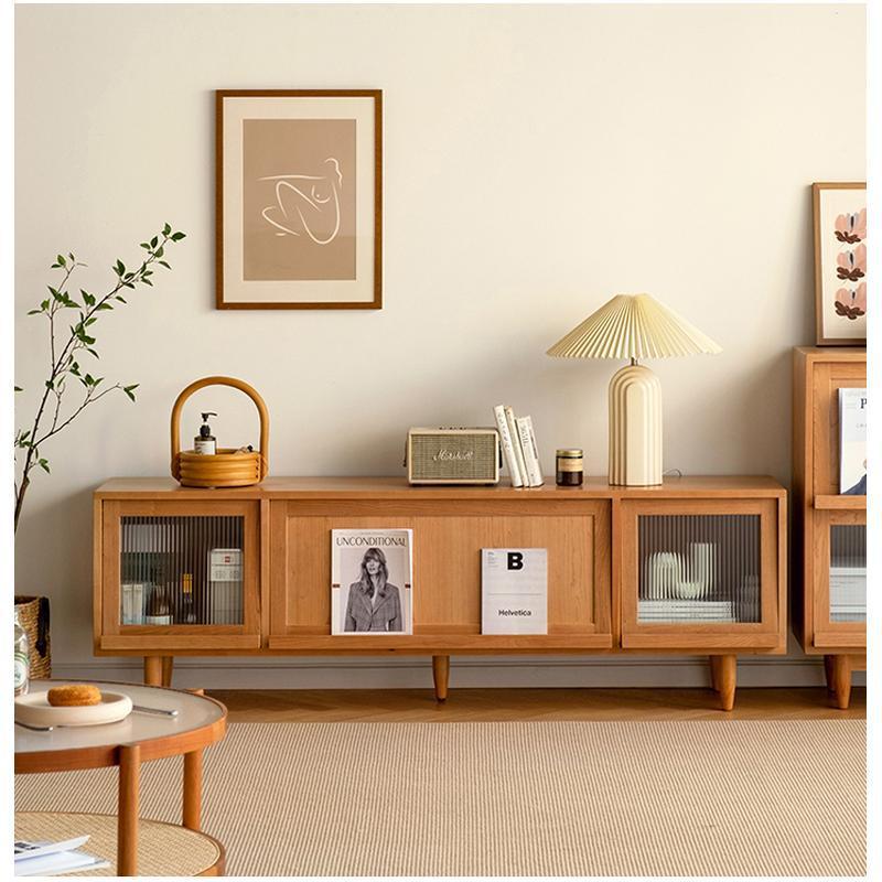Pine rattan cabinet door TV cabinet - BOZI