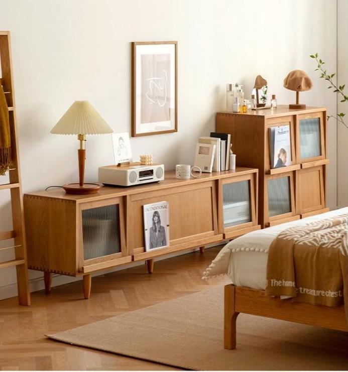 Pine rattan cabinet door TV cabinet - BOZI