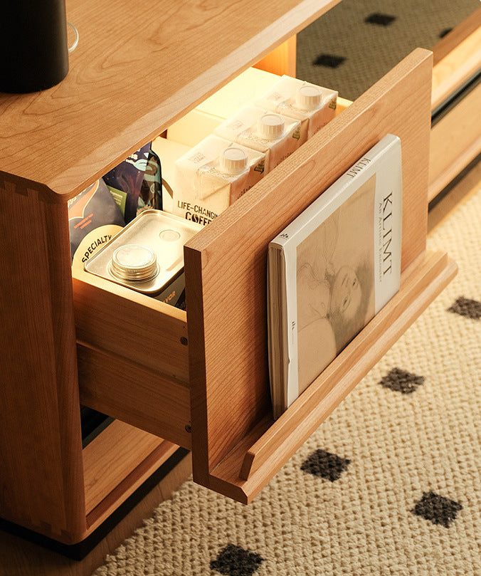 Cherry wood Japanese TV cabinet with lights