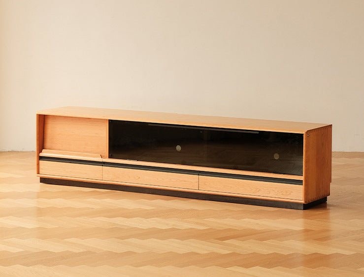 Cherry wood Japanese TV cabinet with lights