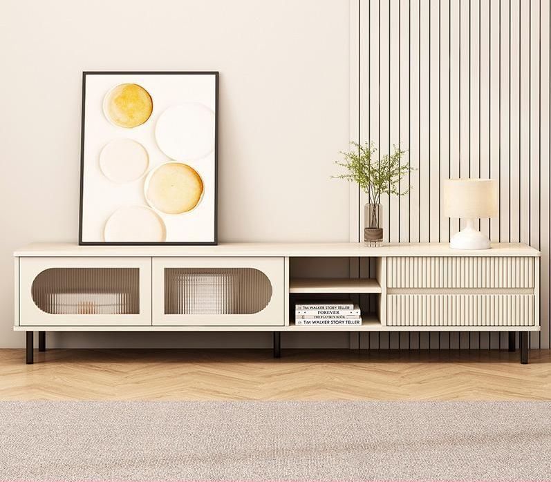 Cream wind TV cabinet end table combination