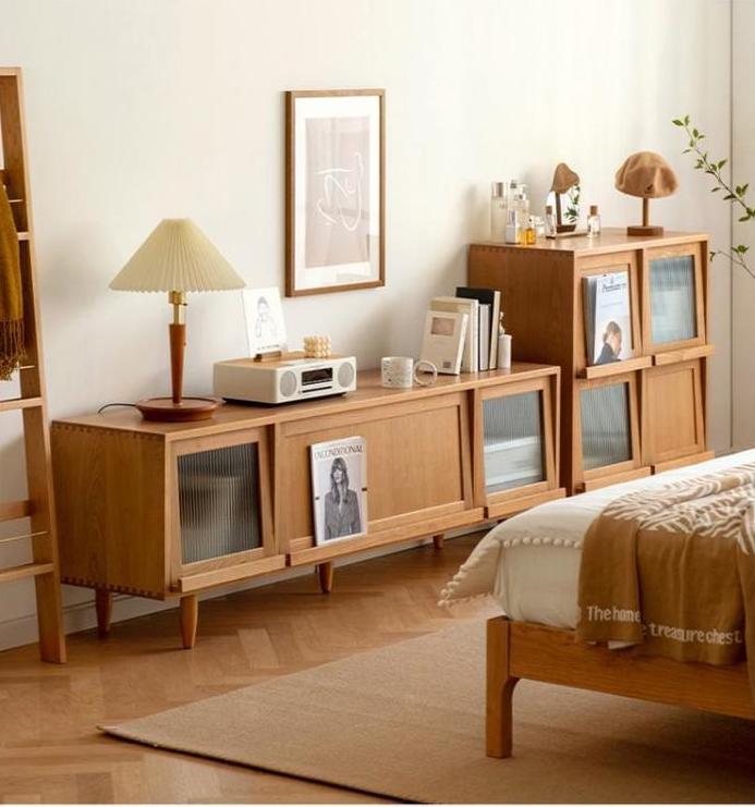 Pine rattan cabinet door TV cabinet